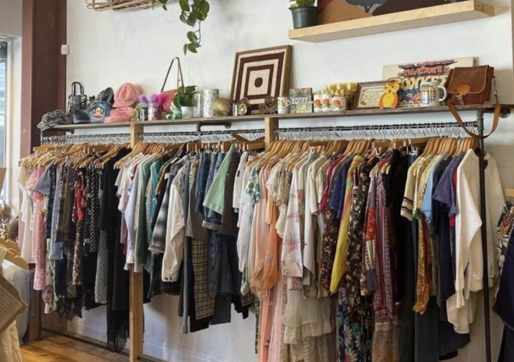 Vintage shopping thrift store retro clothing